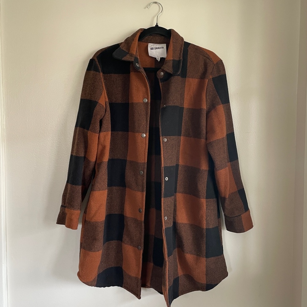 BB Dakota Orange and Black Plaid Coat Jacket